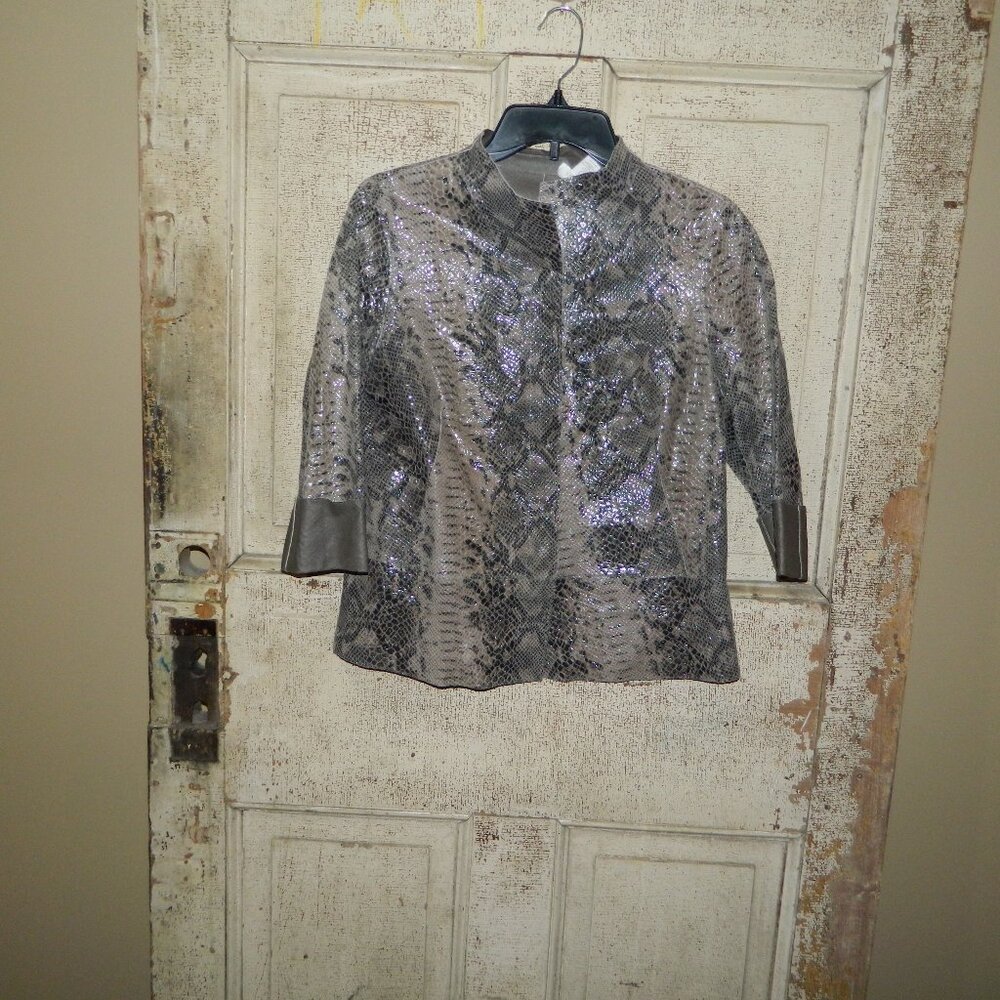 Chico's Genuine Leather Snake Print Reversible Jacket Size 0 (J-22)